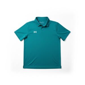 Men’s Medium Under Armour HeatGear Polo Shirt Teal Athletic Golf Loose Fit